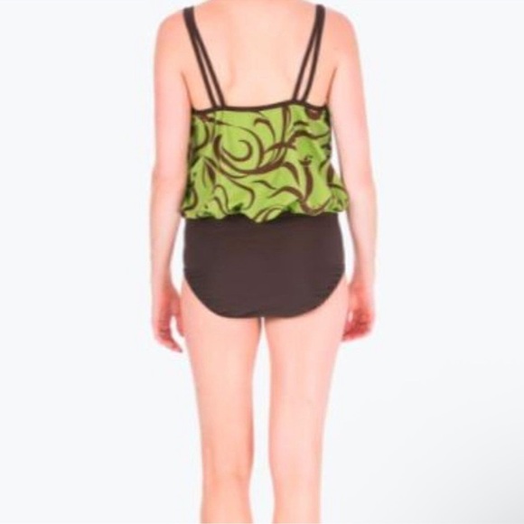 🌺MAINSTREAM Full Coverage Blouson One Piece Swimsuit in Avocado Green/Brown🌺 - Picture 2 of 11